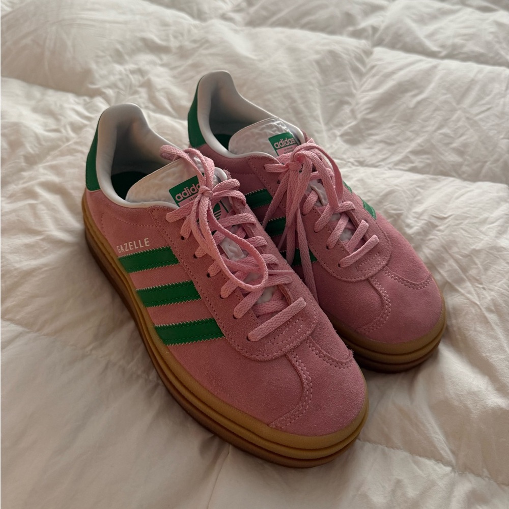Adidas Gazelle Pink with Green Stripes